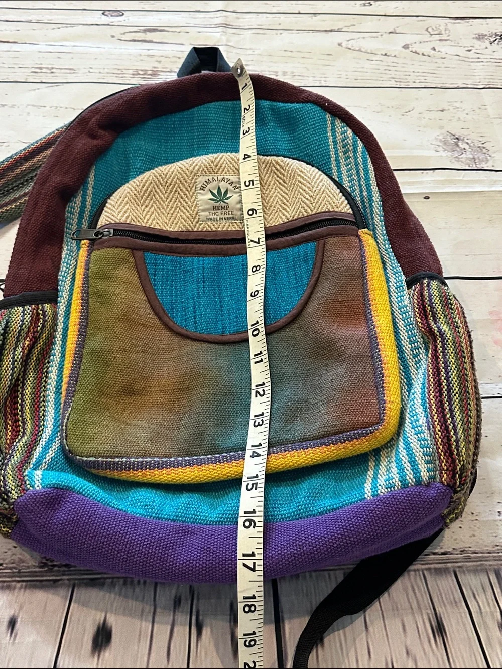 Himalayan Hemp Turquoise & Brown Woven Backpack